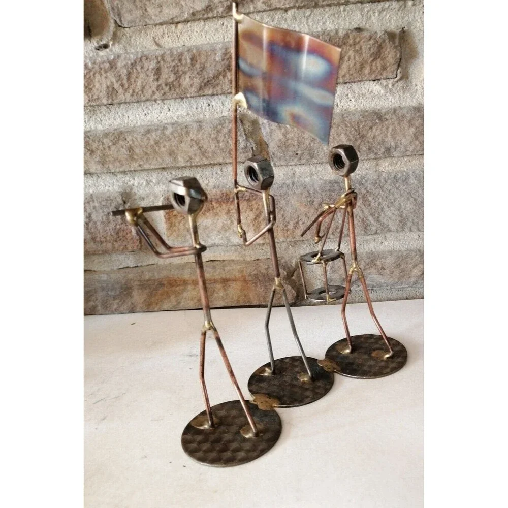 VTG Marching Band Figurines Sculpture Copper Metal Man Cave Office Decor